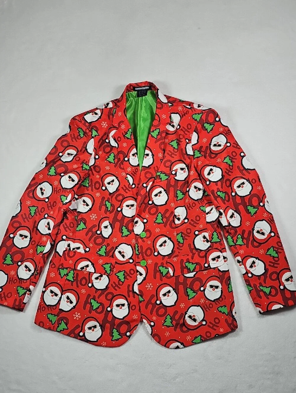 Suitmeister Mens Christmas Suit Set Large Red Santa Sunglasses Ho Ho Ho‎ 3-Piece